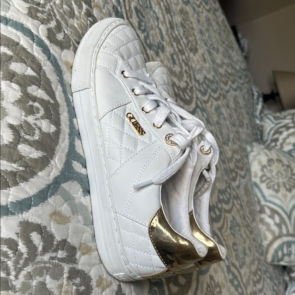 GUESS Women's Sneakers in White and Gold